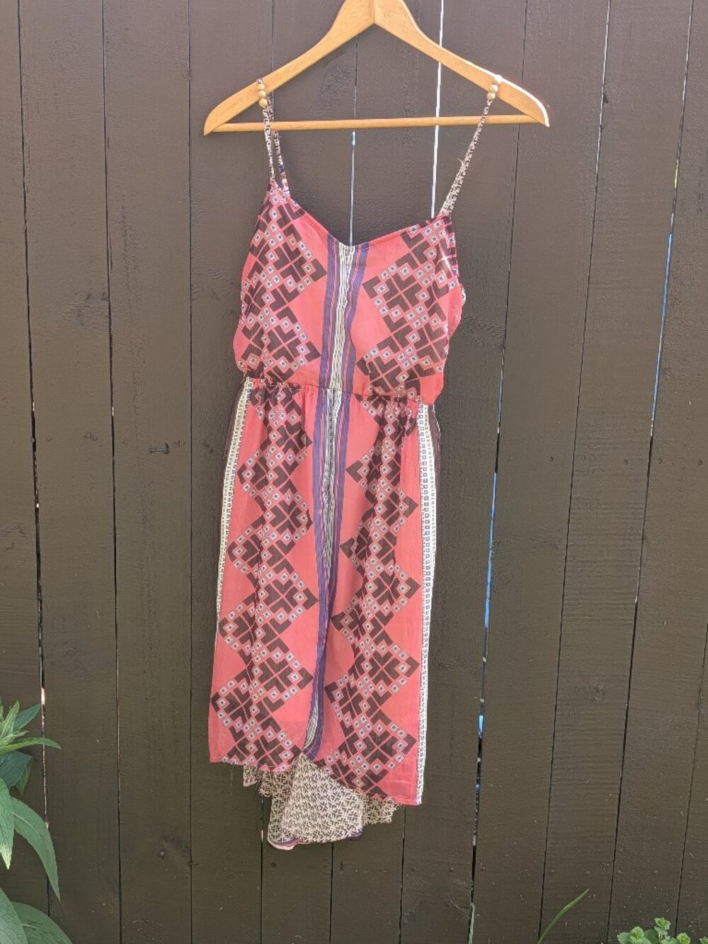 Mine Boho Geometric High Low Maxi Dress Coral Pink Chevron Southwestern